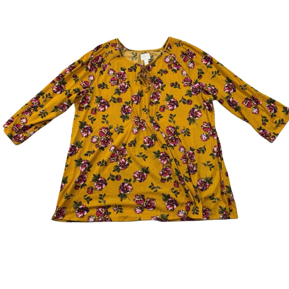 A:Glow Maternity Yellow Floral Print Tunic Top 3/4 Sleeve XL